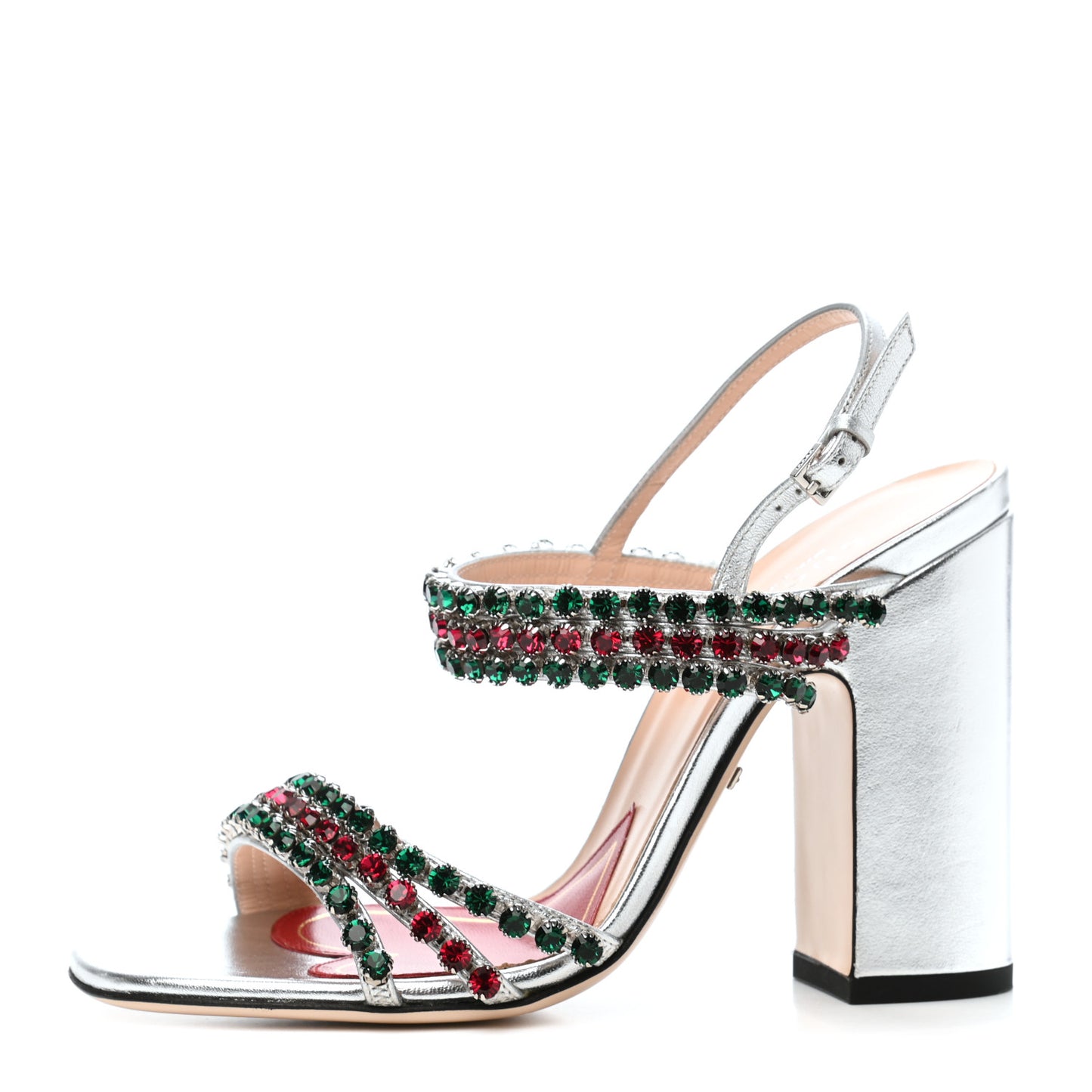 Nappa Silk Crystal Bertie High Heel Sandals 35.5 Argento