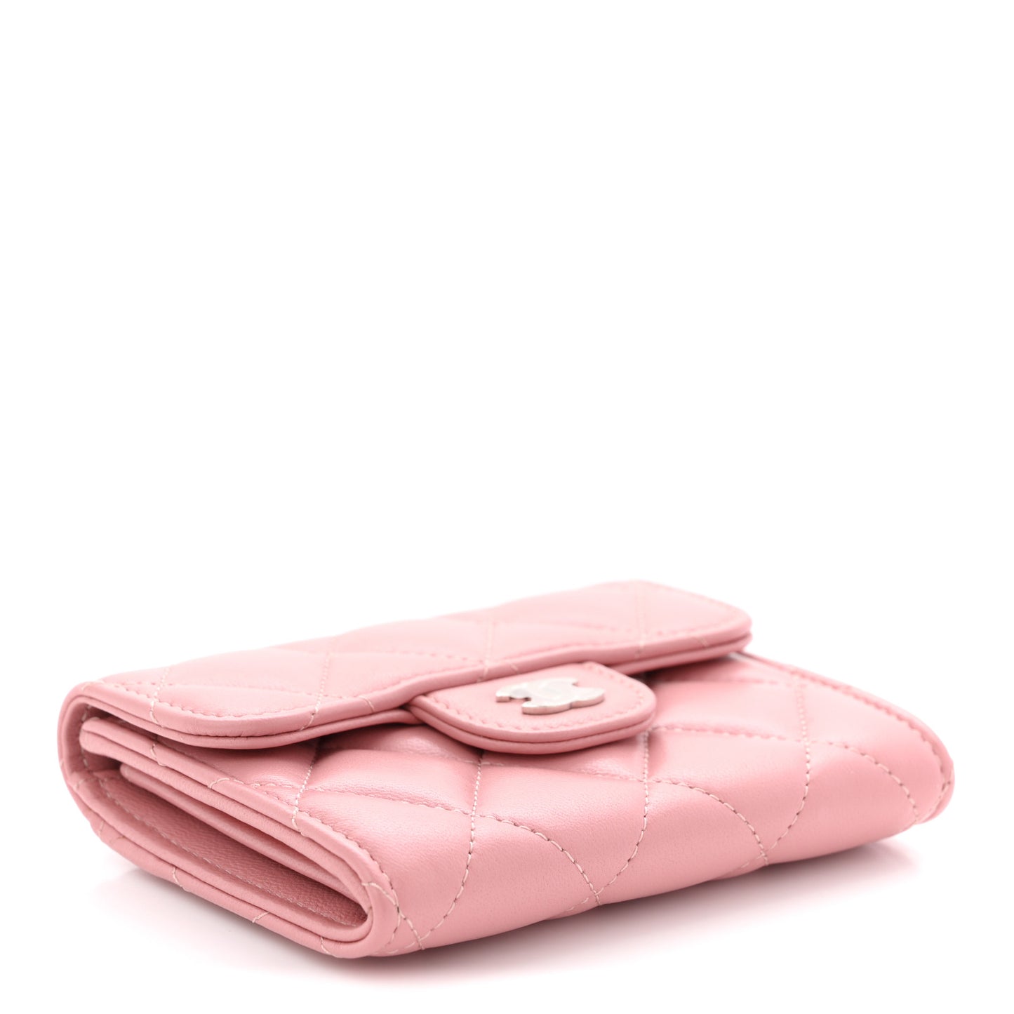 Lambskin Quilted Flap Card Holder Pink