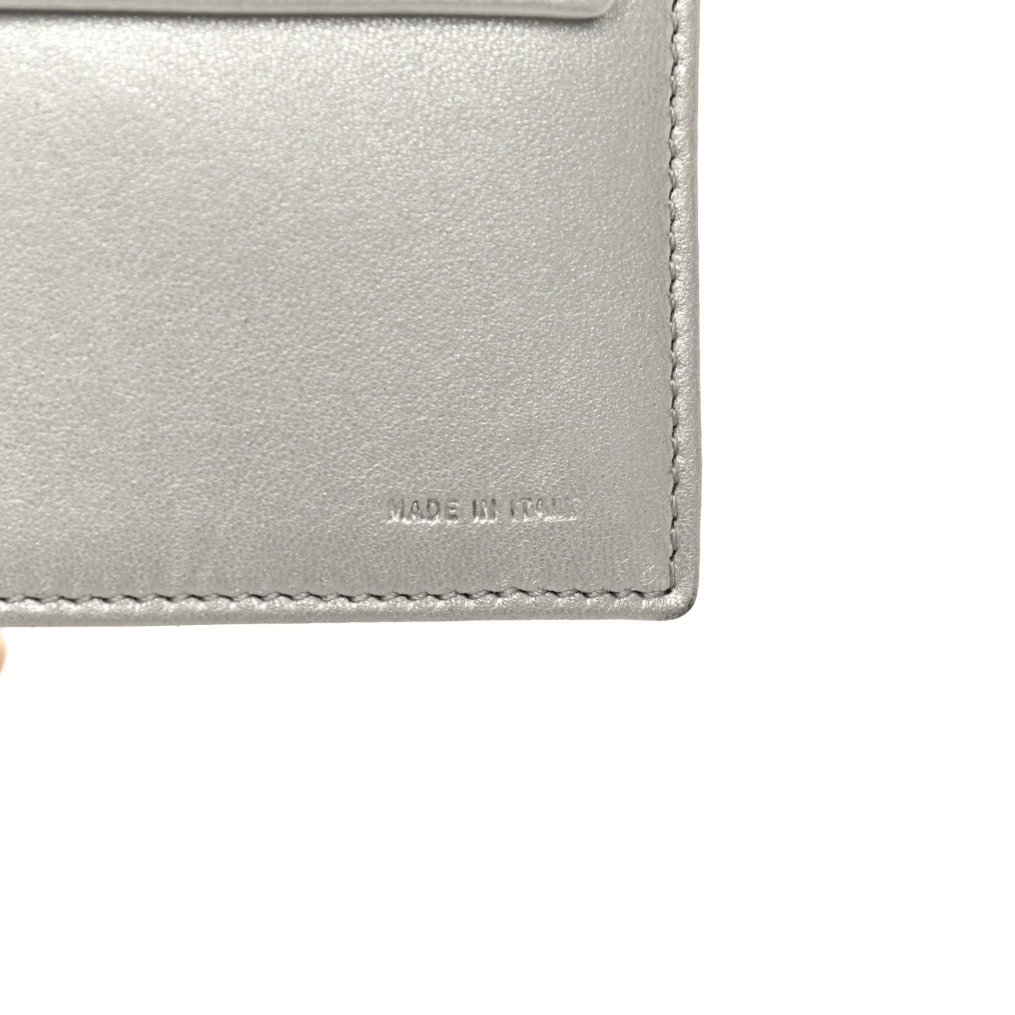 Metallic Nappa Logo Embossed Long Wallet On Chain Silver