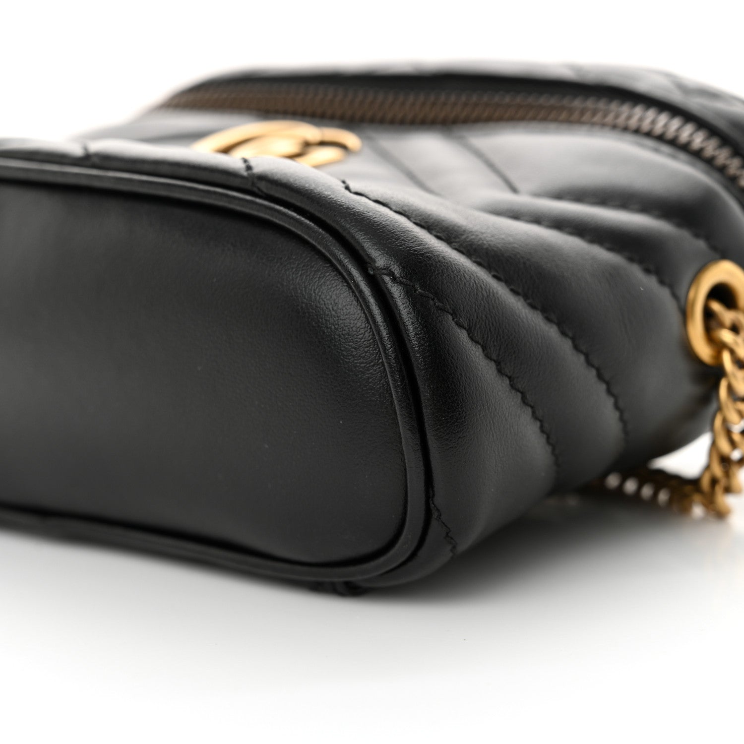 Gucci Calfskin Matelasse Chevron Mini GG Marmont Top Handle Bag Black 10 of 11