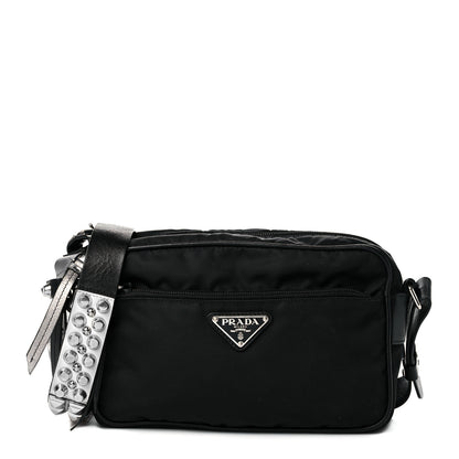 Prada Tessuto Nylon Studded New Vela Shoulder Bag Black Cromo 1 of 10