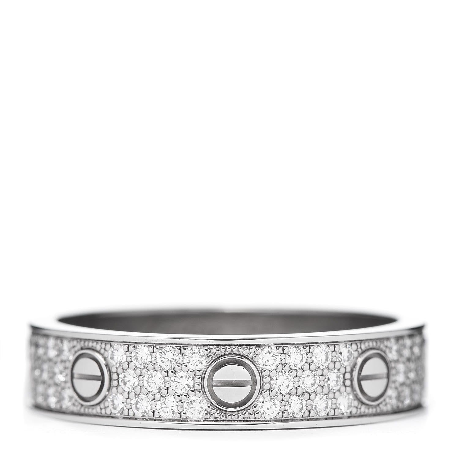 Cartier 18K White Gold Diamond 4mm LOVE Wedding Paved Band Ring 57 8 1 of 4
