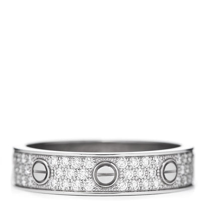 Cartier 18K White Gold Diamond 4mm LOVE Wedding Paved Band Ring 57 8 1 of 4