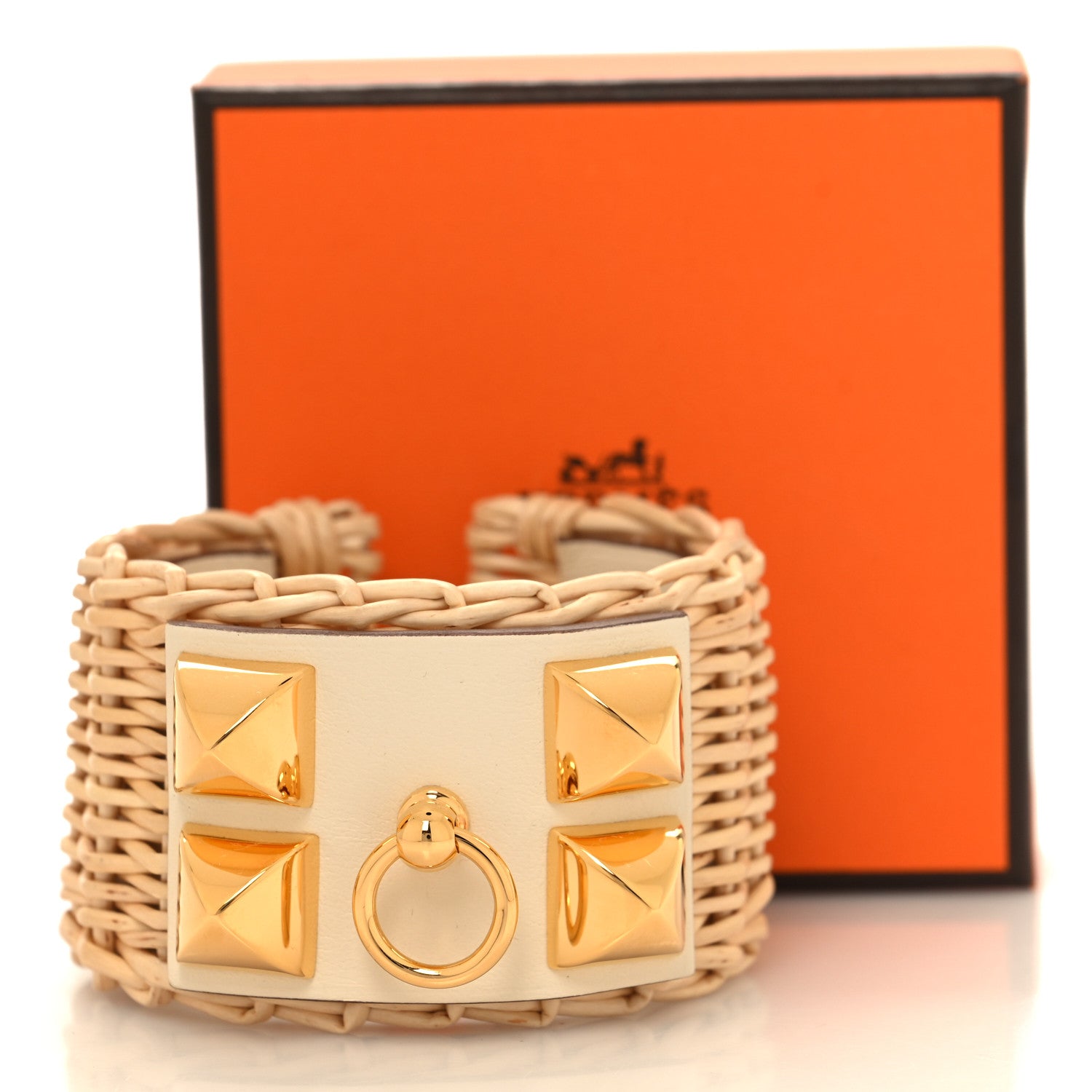 Hermes Wicker Swift Medor Picnic Cuff Bracelet T3 Nata 7 of 7