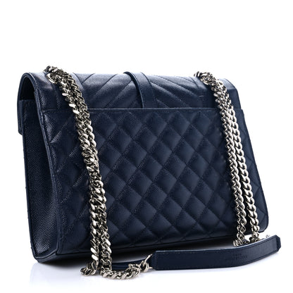 Saint Laurent Grain De Poudre Textured Mixed Matelasse Triquilt Medium Monogram Satchel Deep Marine 2 of 11