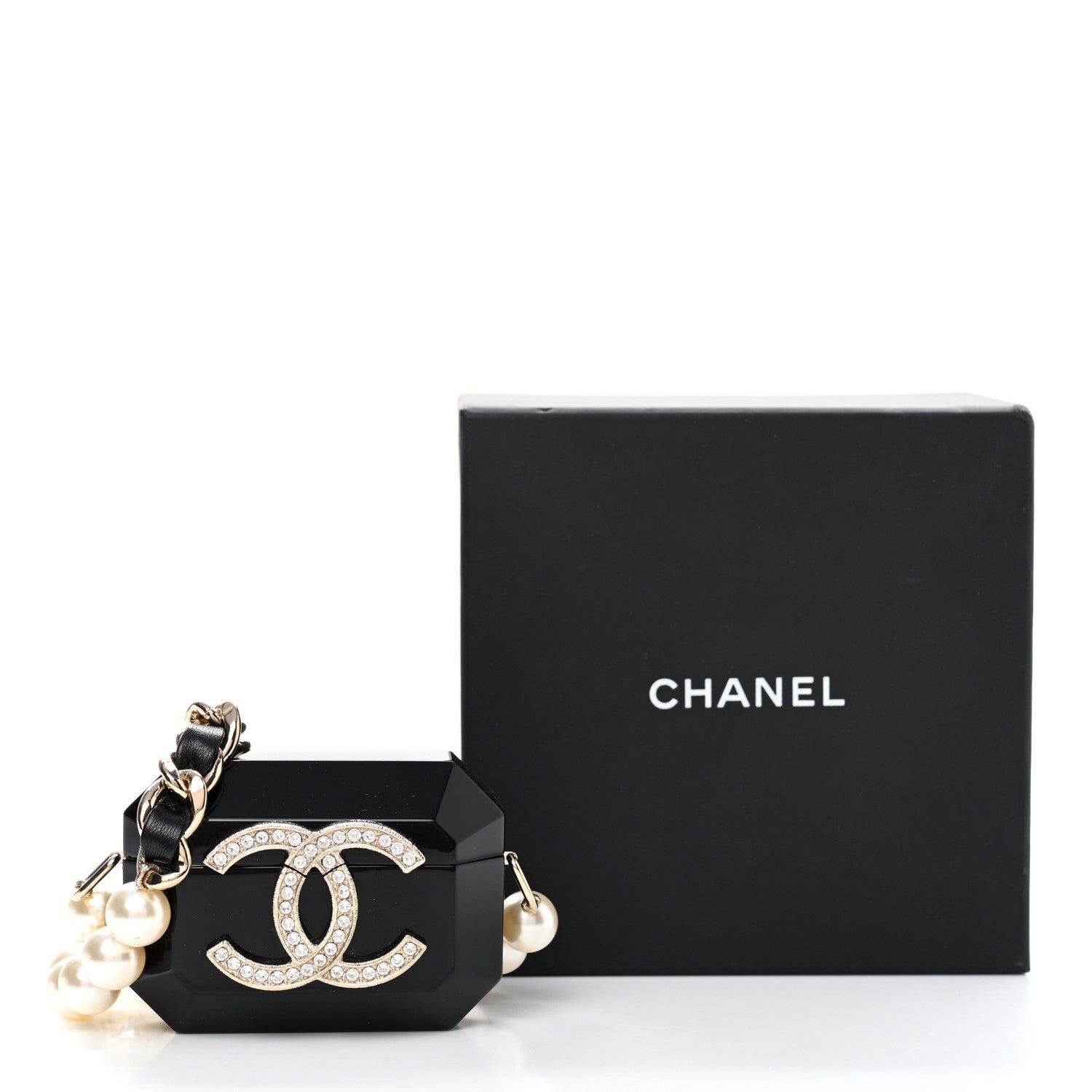 Chanel Resin Crystal Pearl Airpods Pro Holder Necklace Black Pearly White 7 of 7