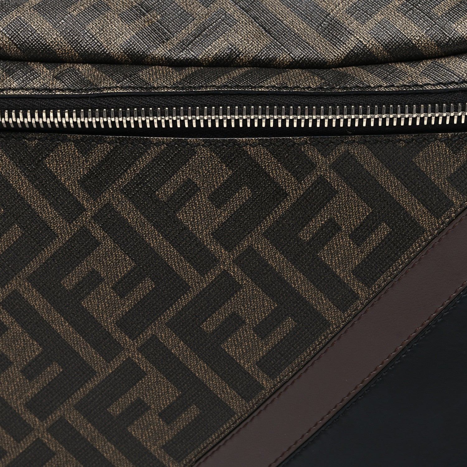 Fendi Glazed Fabric Vitello Liberty FF 1974 Diagonal Belt Bag Tobacco Moresco Black 8 of 10