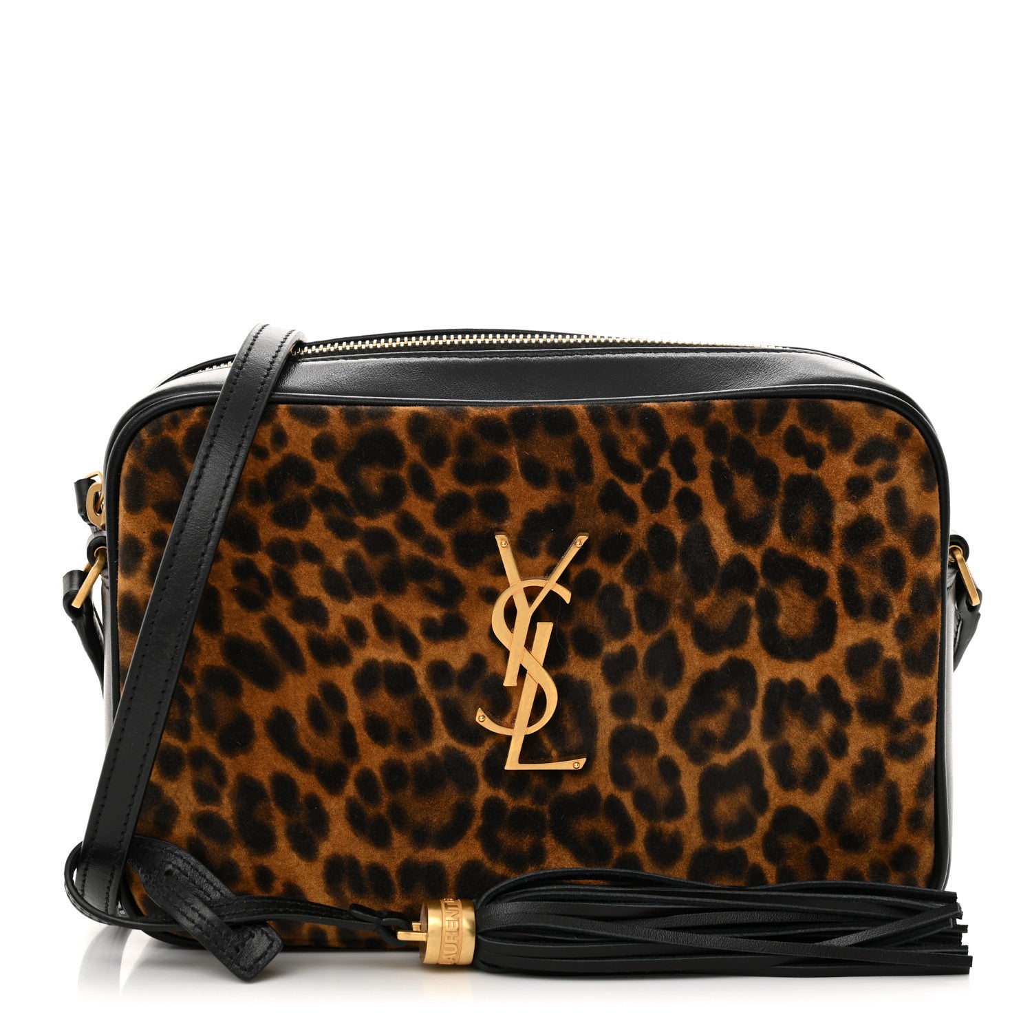 Saint Laurent Calfskin Leopard Print Monogram Lou Camera Bag Black 1 of 11