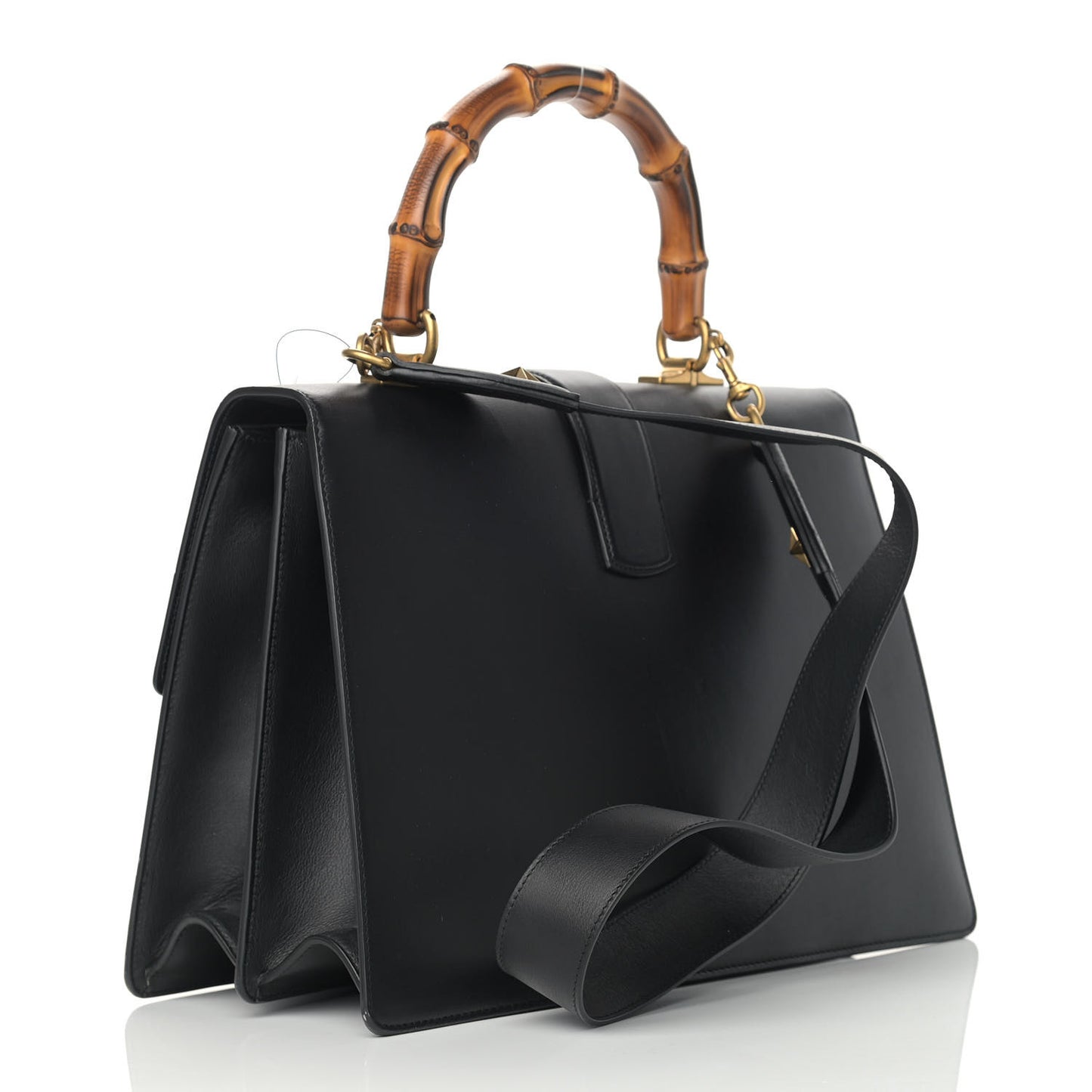 Calfskin Bamboo Web Large Dionysus Top Handle Bag Black Bright Evergreen Hibiscus Red