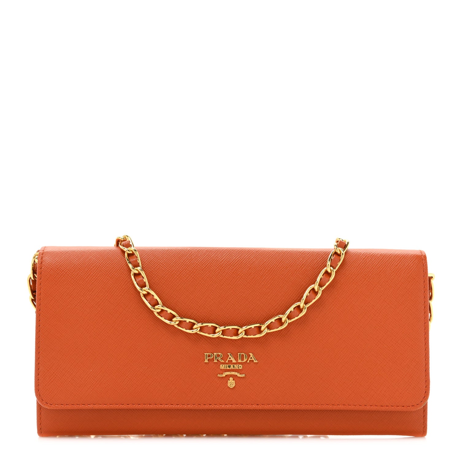 Prada Saffiano Metal Oro Chain Wallet Papaya 1 of 15