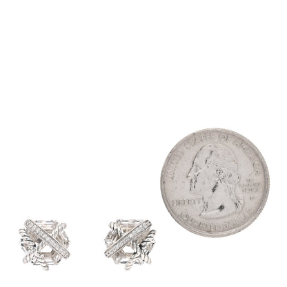 David Yurman Sterling Silver Diamond Crystal 10mm Cable Wrap Earrings 2 of 4