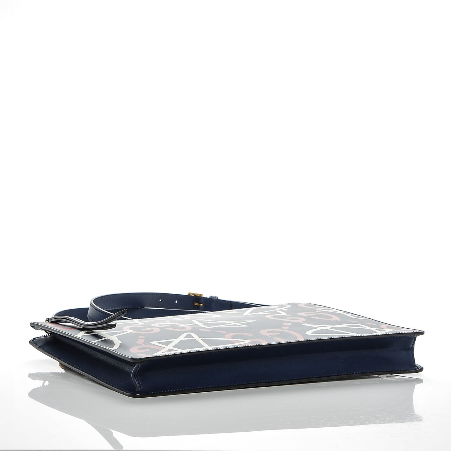 Calfskin GucciGhost Print GG Messenger Bag Blue Agata Hibiscus Red