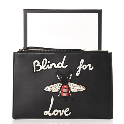 Gucci Calfskin Blind For Love Embroidered Large Zip Pouch Black 9 of 9