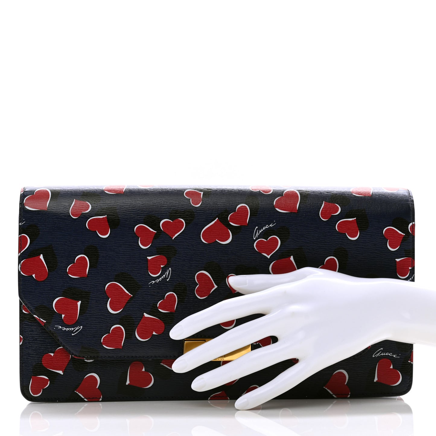 Textured Calfskin Heartbeat Print Clutch Blue