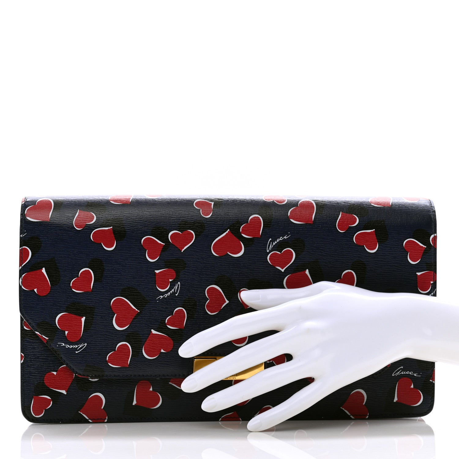 Gucci Textured Calfskin Heartbeat Print Clutch Blue 2 of 7
