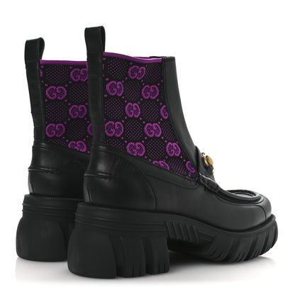 Gucci Quebec Calfskin Technical Jersey Knit GG Monogram Horsebit Ankle Boots 42 Black Fucsia 5 of 14
