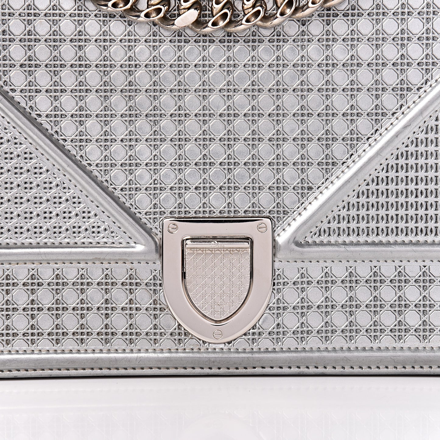 Metallic Patent Micro-Cannage Medium Diorama Flap Bag Silver