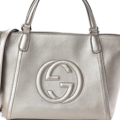 Gucci Metallic Pebbled Calfskin Small Soho Top Handle Bag Golden Beige 7 of 9