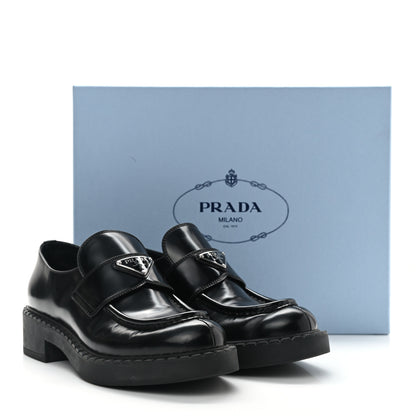 Prada Spazzolato Metal Triangle Logo 50mm Loafers 39.5 Black 11 of 11