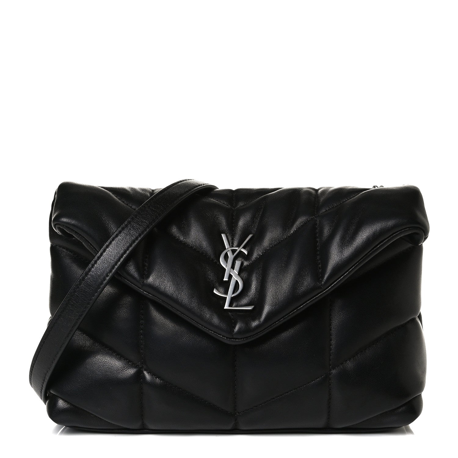 Saint Laurent Lambskin Quilted Toy Loulou Puffer Monogram Chain Satchel Black 1 of 17