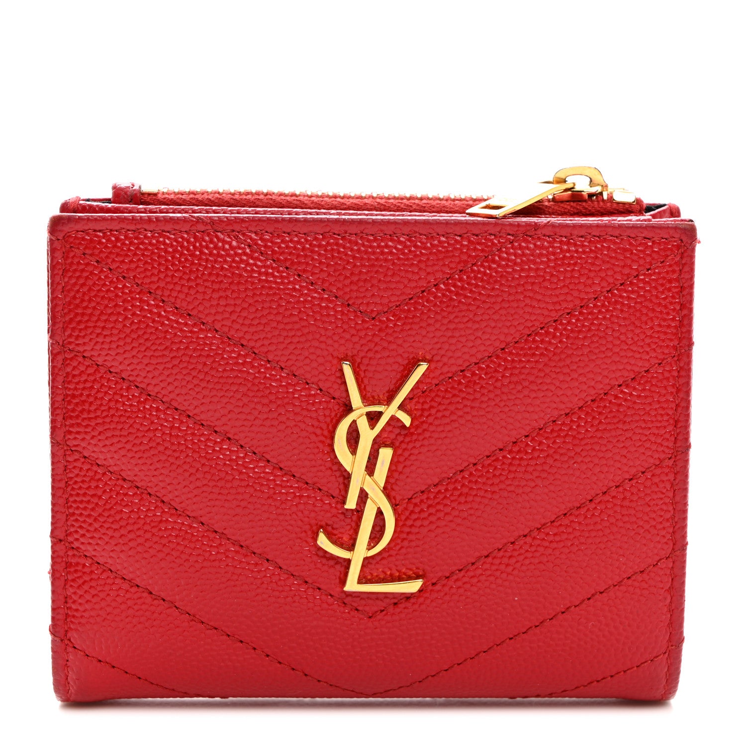 Saint Laurent Grain De Poudre Matelasse Chevron Monogram Zipped Card Case Bandana Red 1 of 8