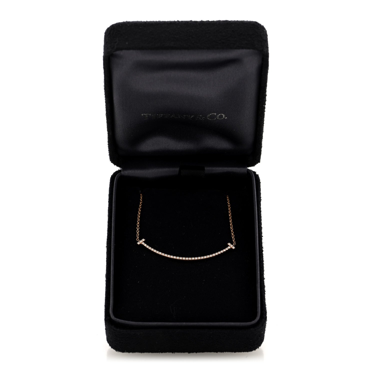 Tiffany 18K Rose Gold Diamond Small T Smile Pendant Necklace 5 of 5
