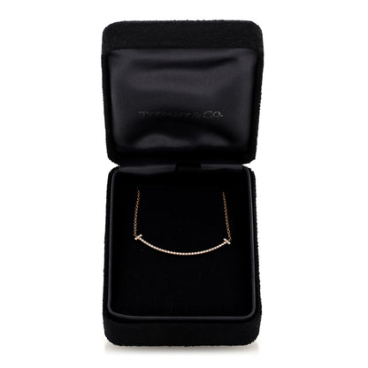 Tiffany 18K Rose Gold Diamond Small T Smile Pendant Necklace 5 of 5