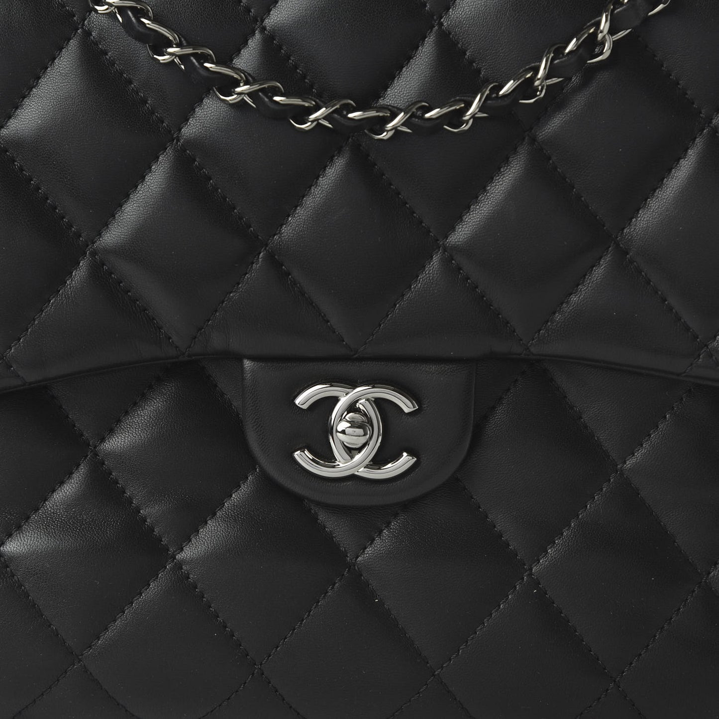 Lambskin Quilted 3 Large Flap Black