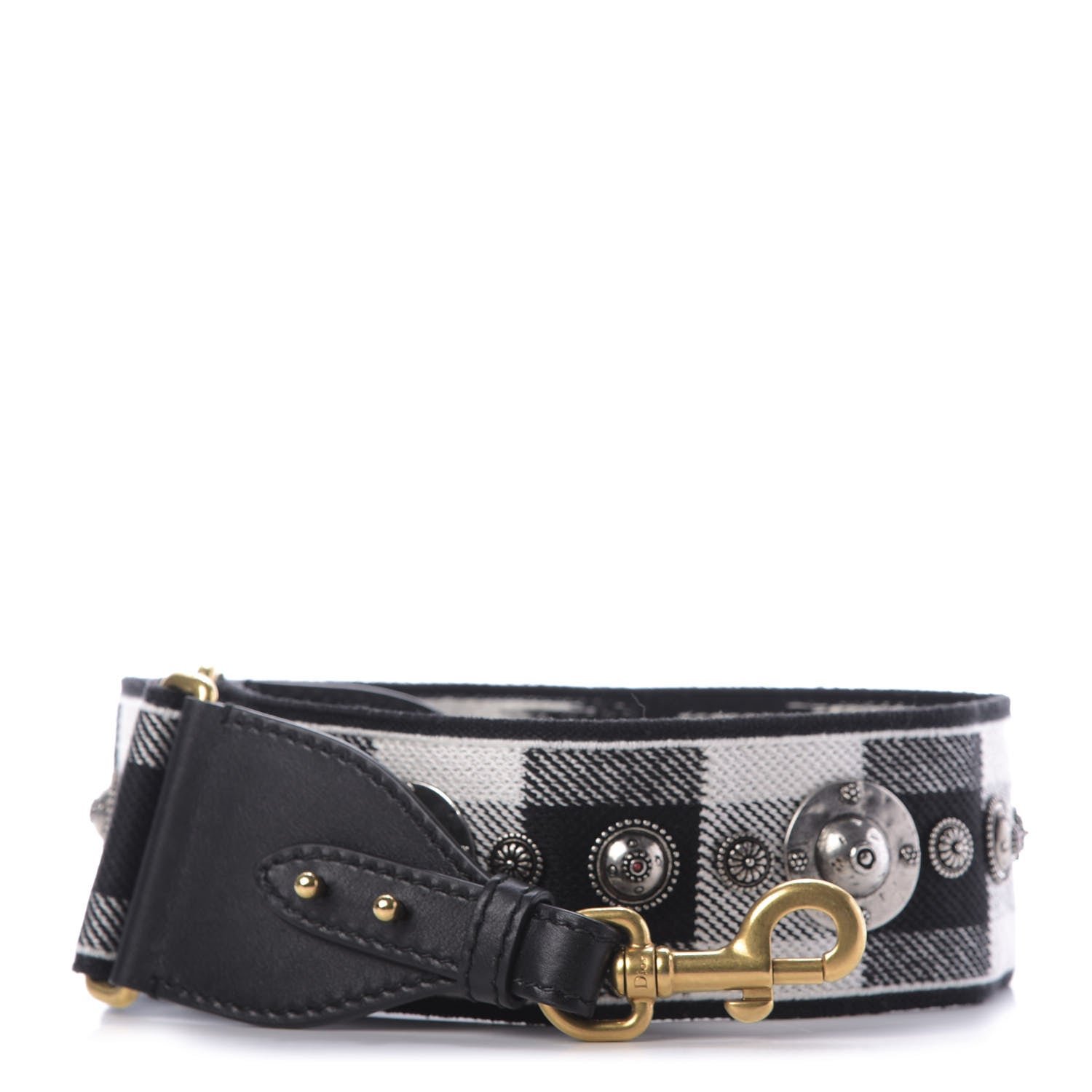 Christian Dior Canvas Embroidered Studded Checkered Embroidered Shoulder Strap White Black 1 of 6