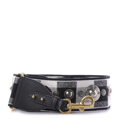 Christian Dior Canvas Embroidered Studded Checkered Embroidered Shoulder Strap White Black 1 of 6