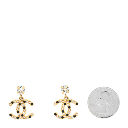 Chanel Resin Crystal Pearl CC Drop Earrings Gold Black 2 of 4