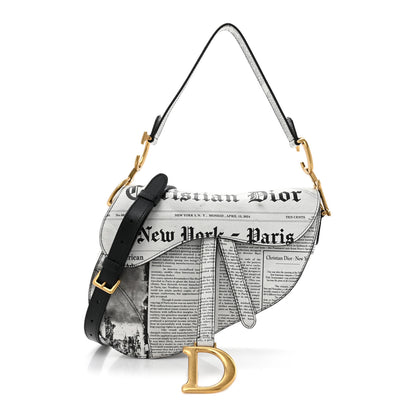 Christian Dior Calfskin Newspaper Printed Saddle Bag With Strap Black White 1 of 11