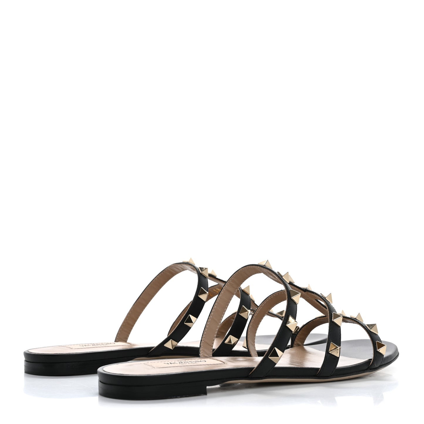 Nappa Rockstud Caged Flat Slide Sandals 38.5 Black