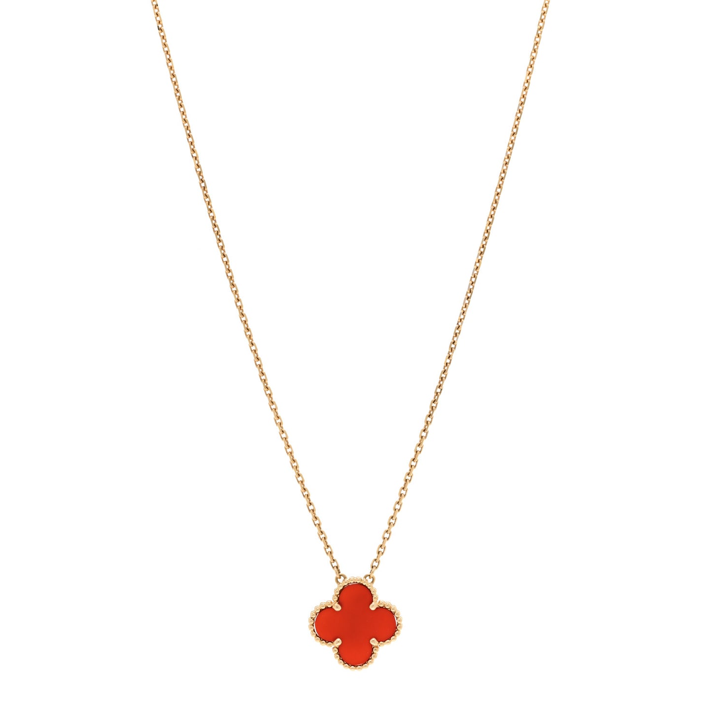 18K Yellow Gold Carnelian Vintage Alhambra Pendant Necklace