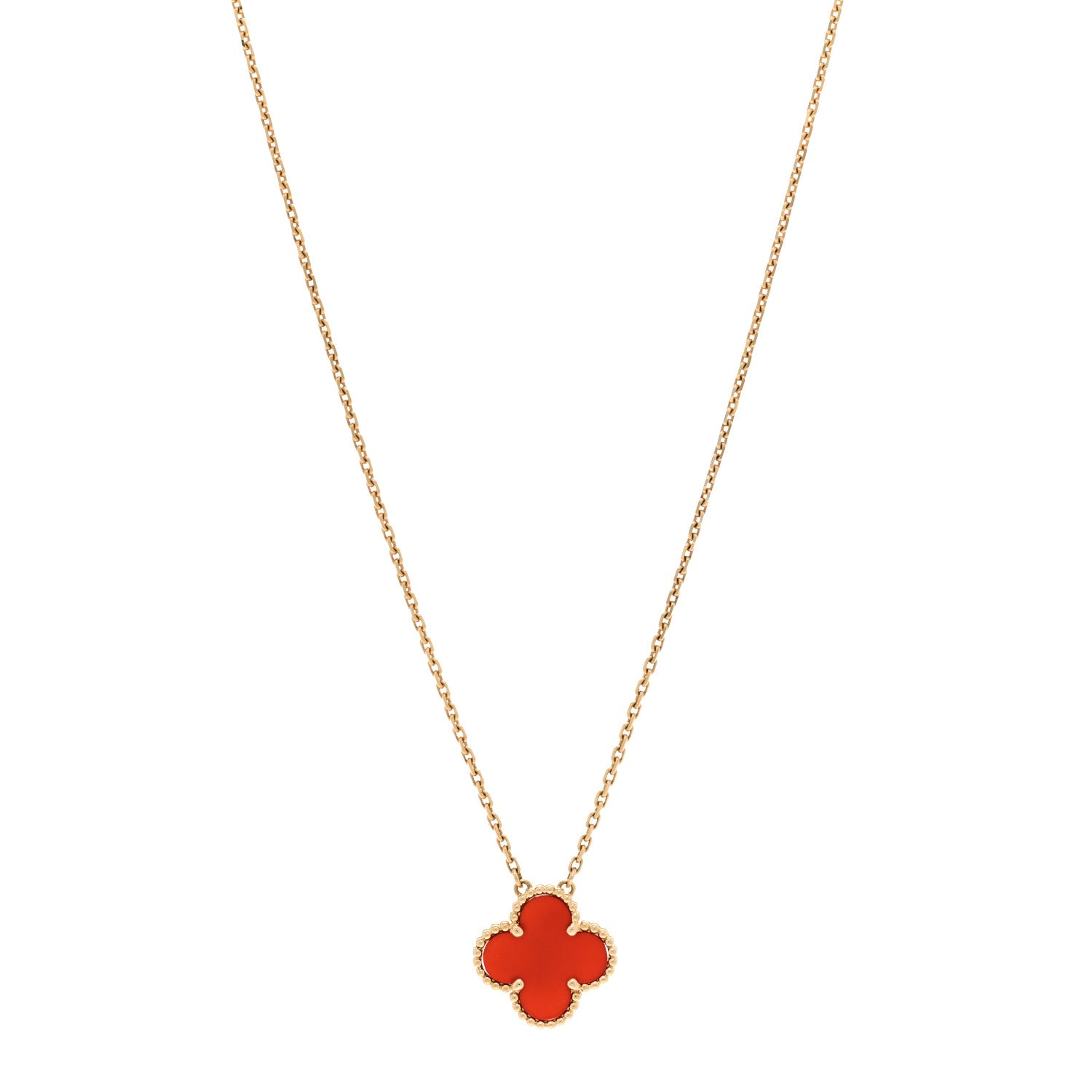 Van Cleef & Arpels 18K Yellow Gold Carnelian Vintage Alhambra Pendant Necklace 1 of 6