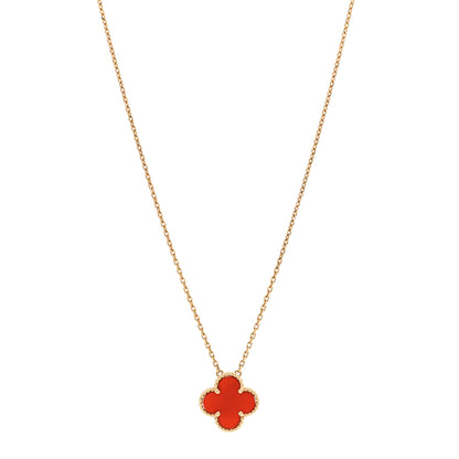 Van Cleef & Arpels 18K Yellow Gold Carnelian Vintage Alhambra Pendant Necklace 1 of 6