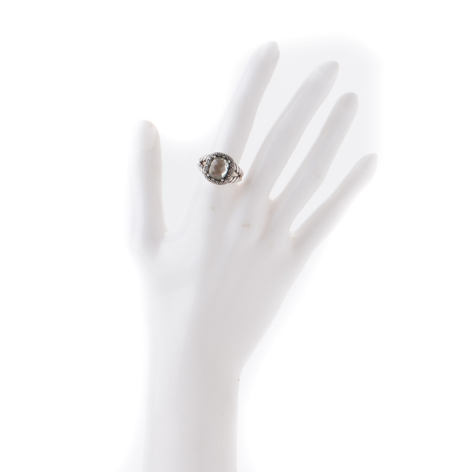 David Yurman Sterling Silver Diamond Prasiolite 10mm Moonlight Ice Cable Ring 54 7 2 of 12