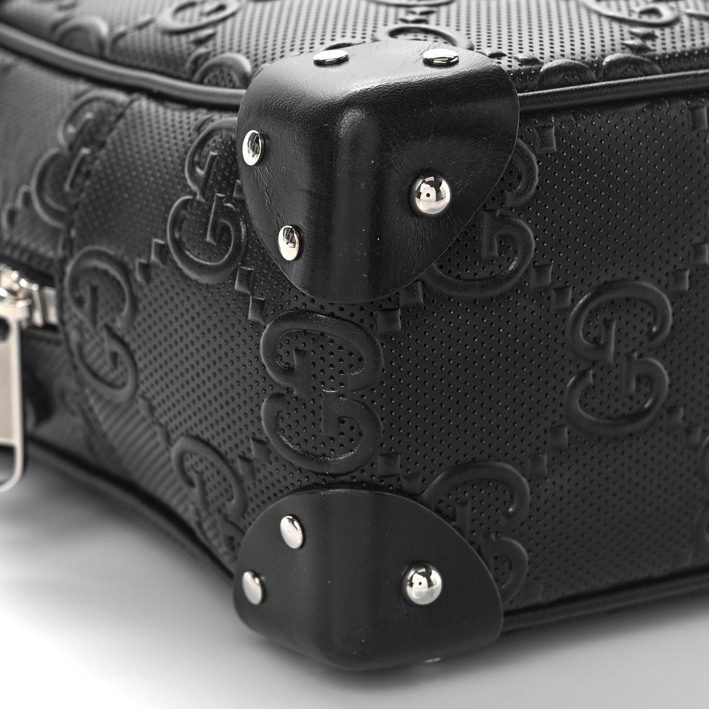 Calfskin GG Tennis Embossed Square Messenger Bag Black