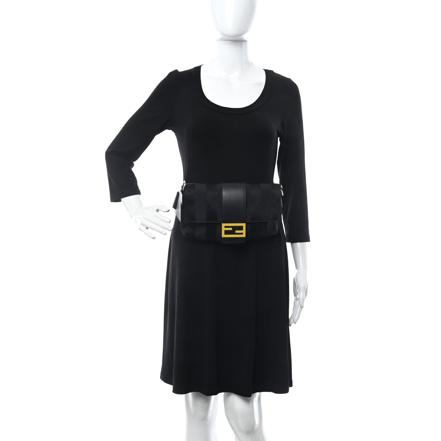 Fendi Recycled Nylon Vitello Grace Light Pequin Logo Puffer Belt Baguette Bag Black Sunflower 2 of 10