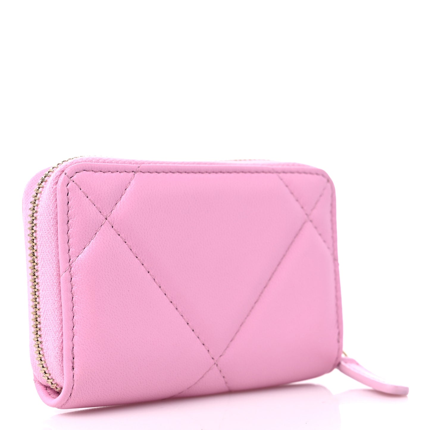 Lambskin Quilted Chanel 19 Zip Around Coin Purse Wallet Light Pink