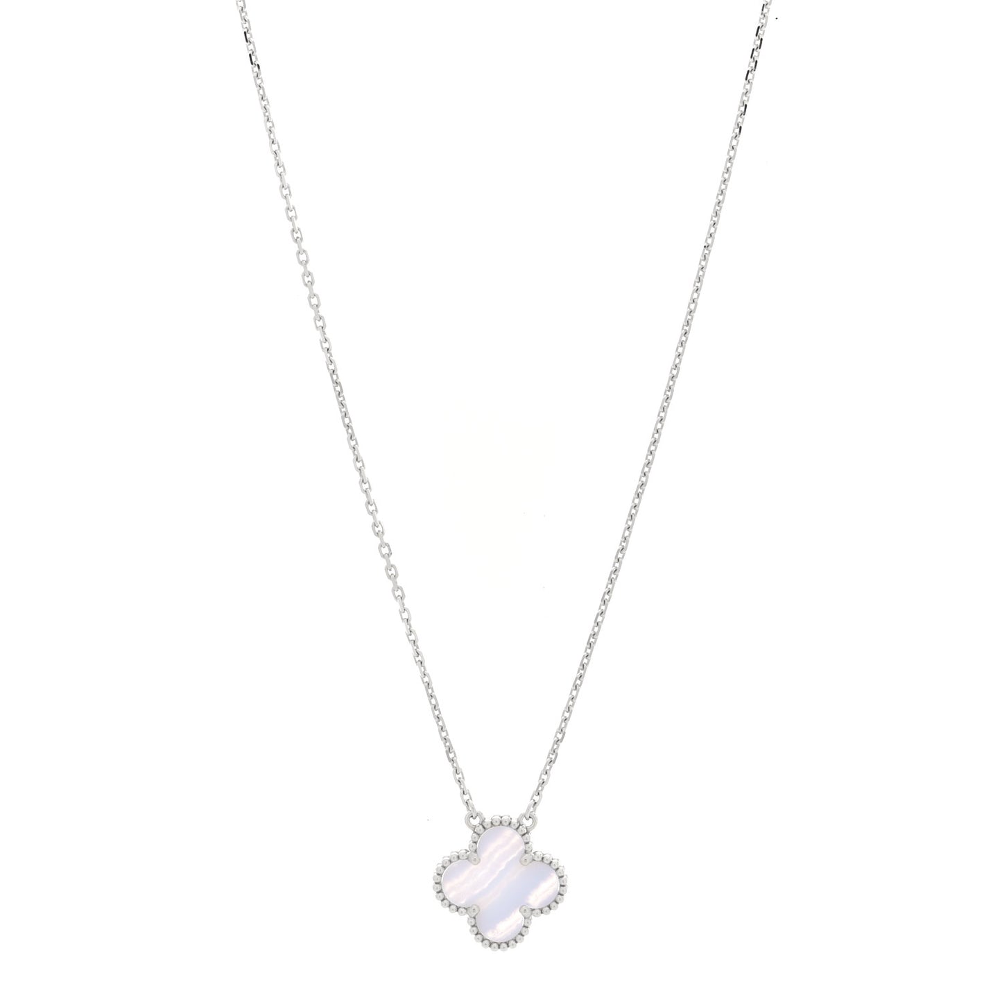 18k White Gold Chalcedony Vintage Alhambra Pendant Necklace