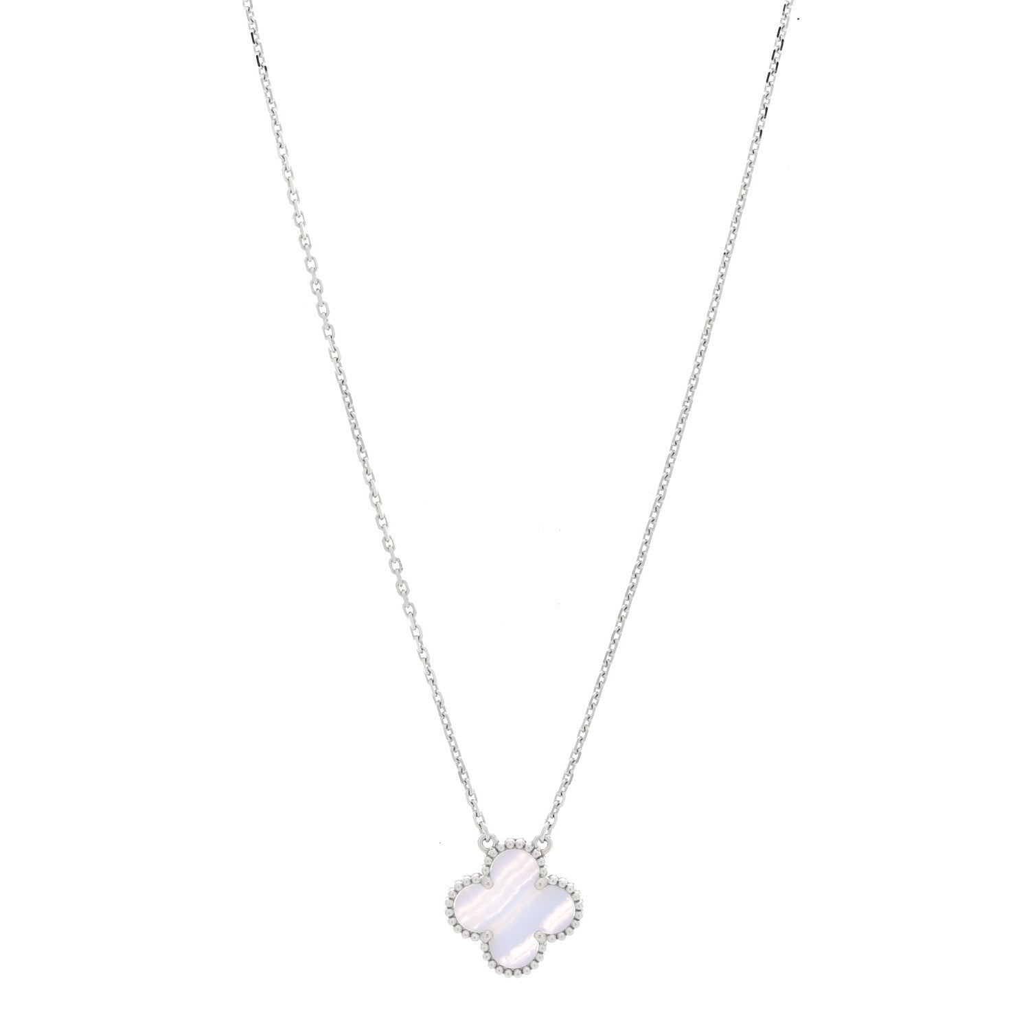 Van Cleef & Arpels 18k White Gold Chalcedony Vintage Alhambra Pendant Necklace 1 of 4