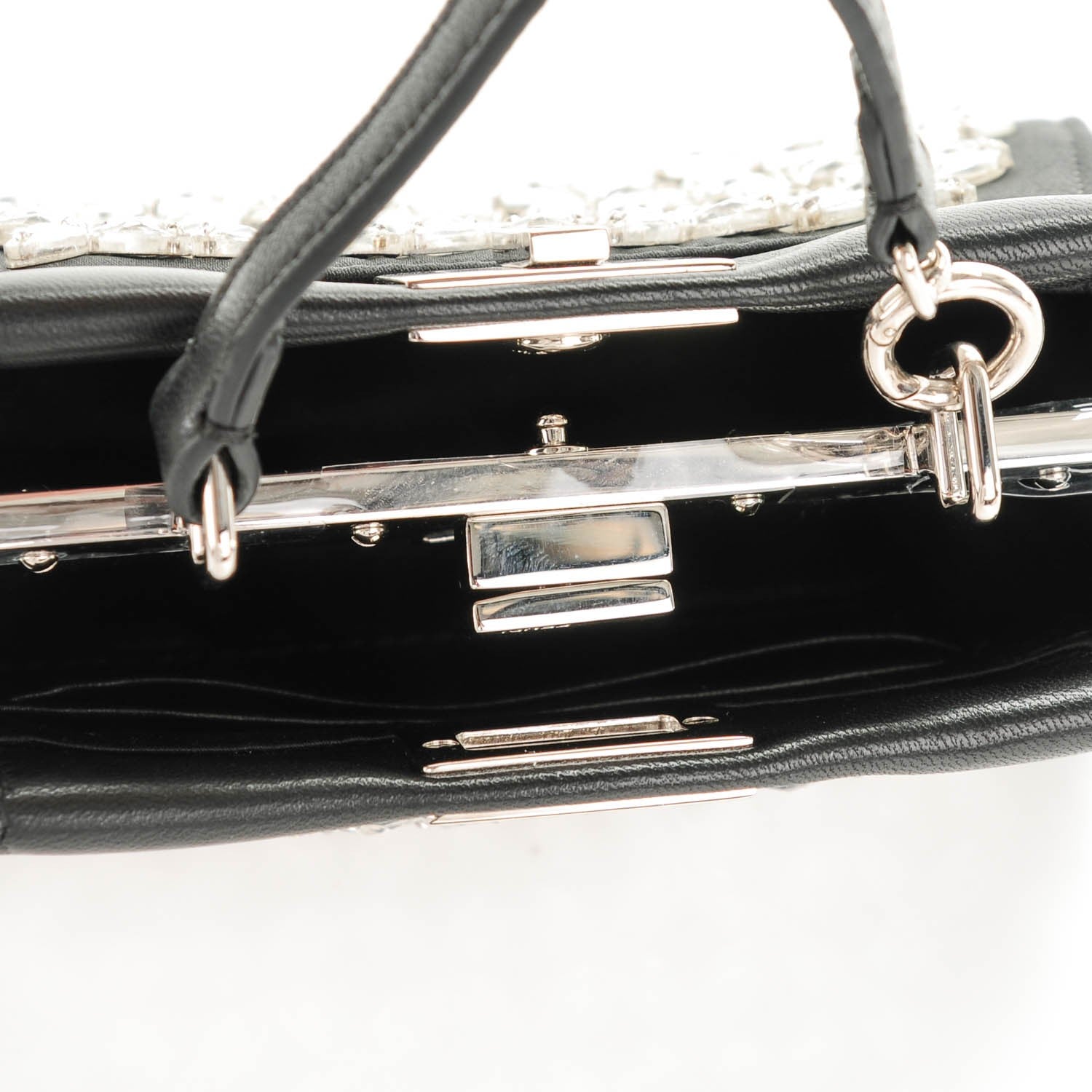 Fendi Satin Crystal Shiny Nappa Embroidered Micro Peekaboo Iconic Satchel Black Crystal 5 of 6