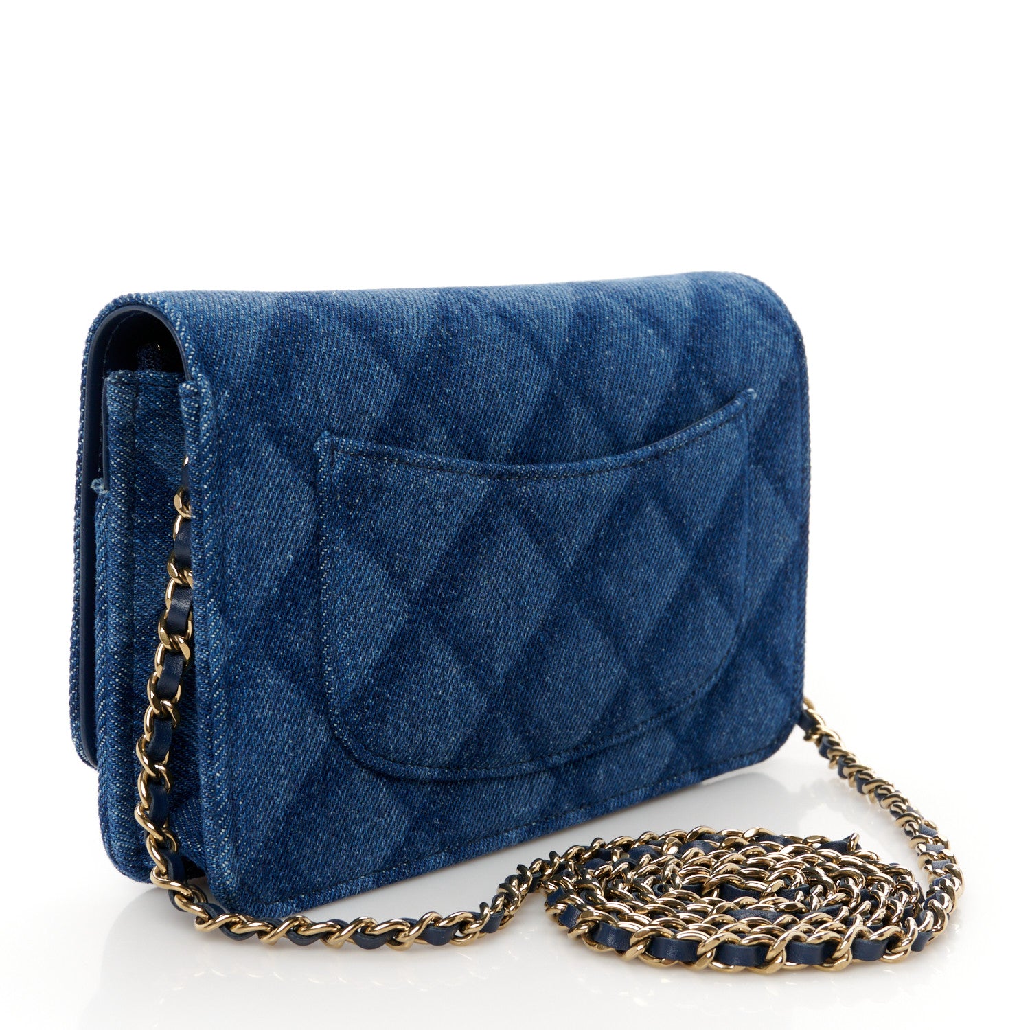 Chanel Denim Printed Wallet On Chain WOC Dark Blue 3 of 11