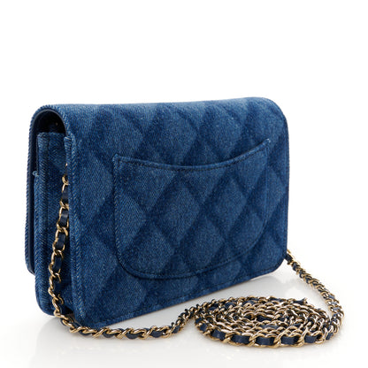 Chanel Denim Printed Wallet On Chain WOC Dark Blue 3 of 11