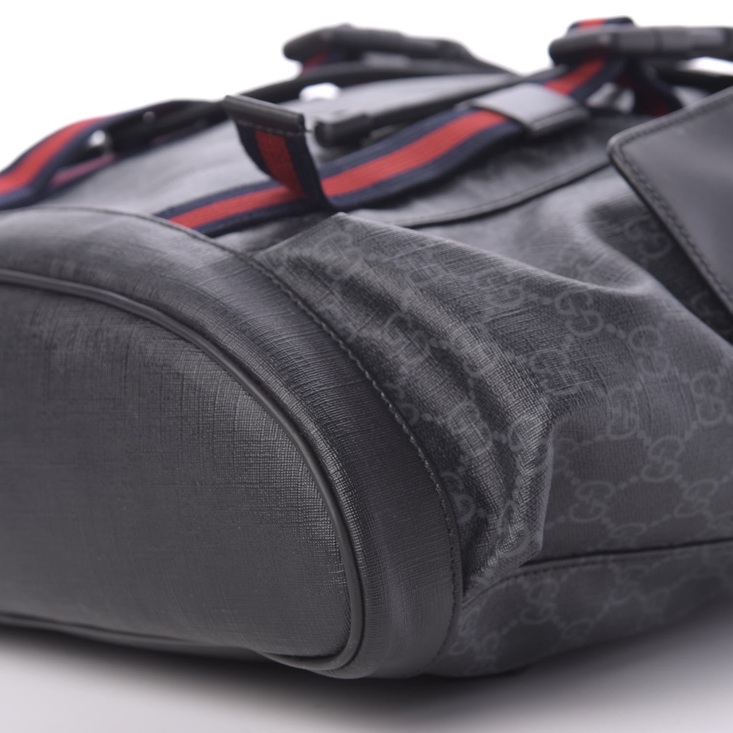 Gucci Soft GG Supreme Monogram Appia Calfskin Web Double Buckle Backpack Black 6 of 10