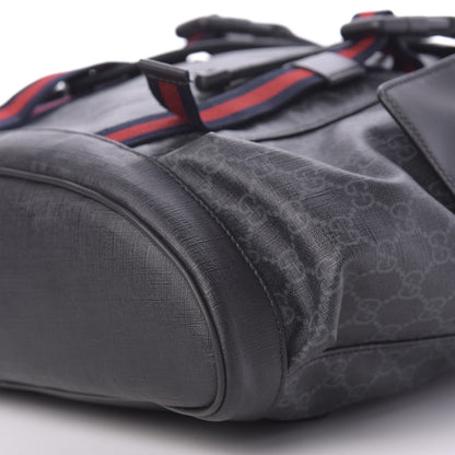 Gucci Soft GG Supreme Monogram Appia Calfskin Web Double Buckle Backpack Black 6 of 10