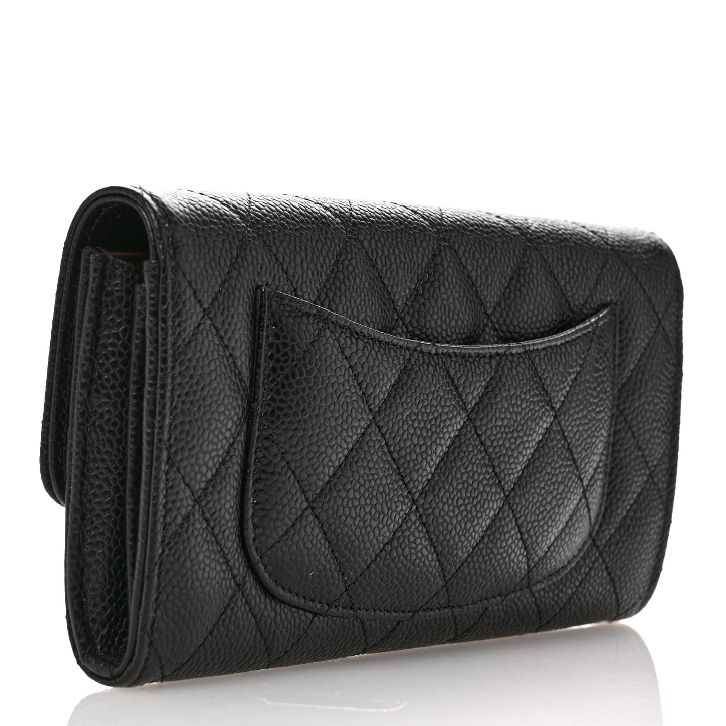 Caviar Quilted Large Gusset Flap Wallet Black
