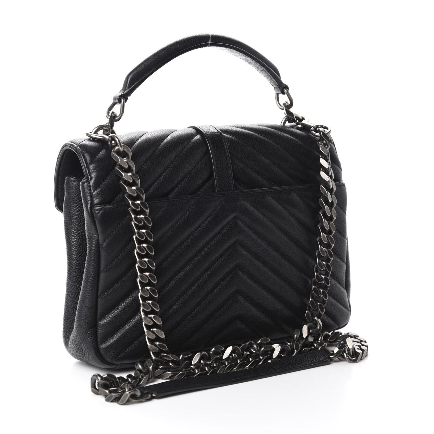 Sheepskin Matelasse Chevron Monogram Medium College Bag Black