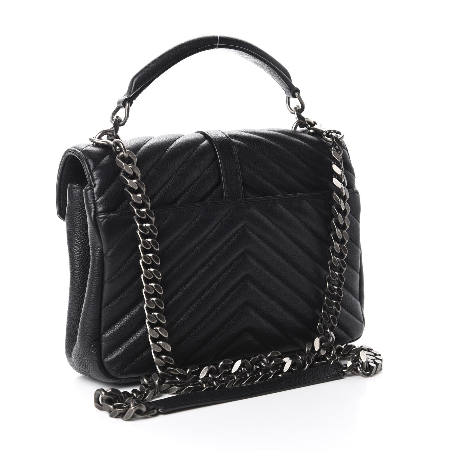 Saint Laurent Sheepskin Matelasse Chevron Monogram Medium College Bag Black 3 of 18